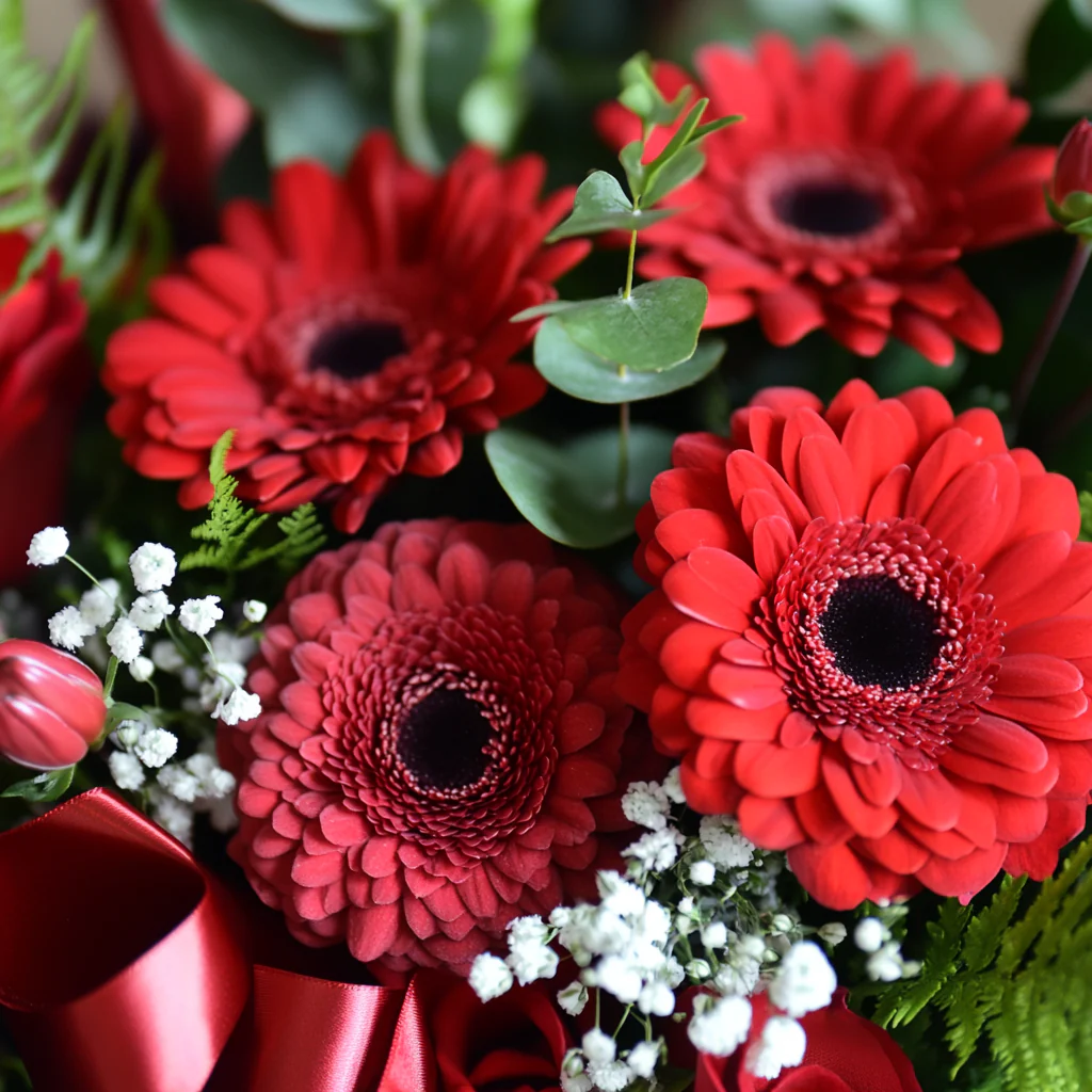 PASSIONE IN ROSSO – Rose Rosse, Gerbere e Gypsophila